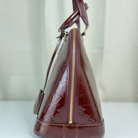 Louis Vuitton Burgundy Alma MM Top Handle Bag Monogram Vernis - Picture 2 of 10
